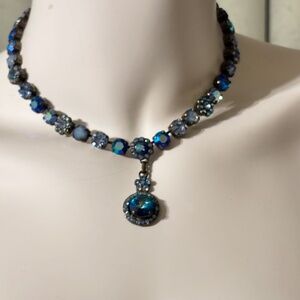 Van Galz Blue Crystal Necklace Hook Closure and Adjustable